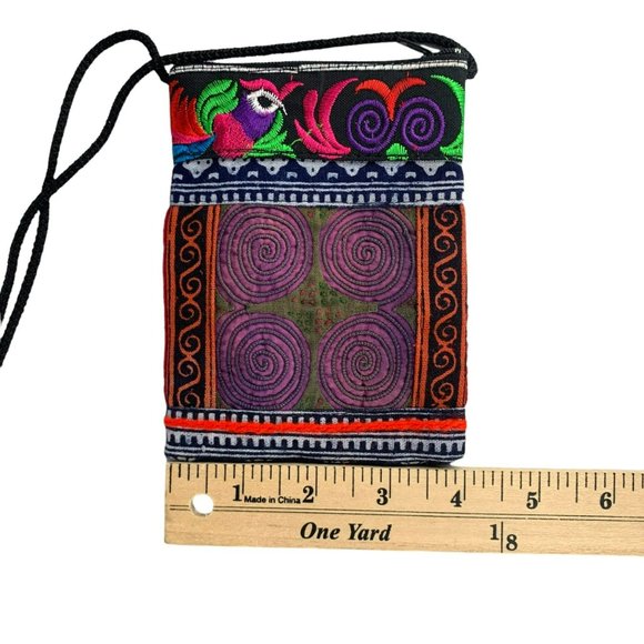 Hand Embroidered Handbag Purse Bird Flower Floral Swirl Bright Colors Multicolor - Picture 7 of 8